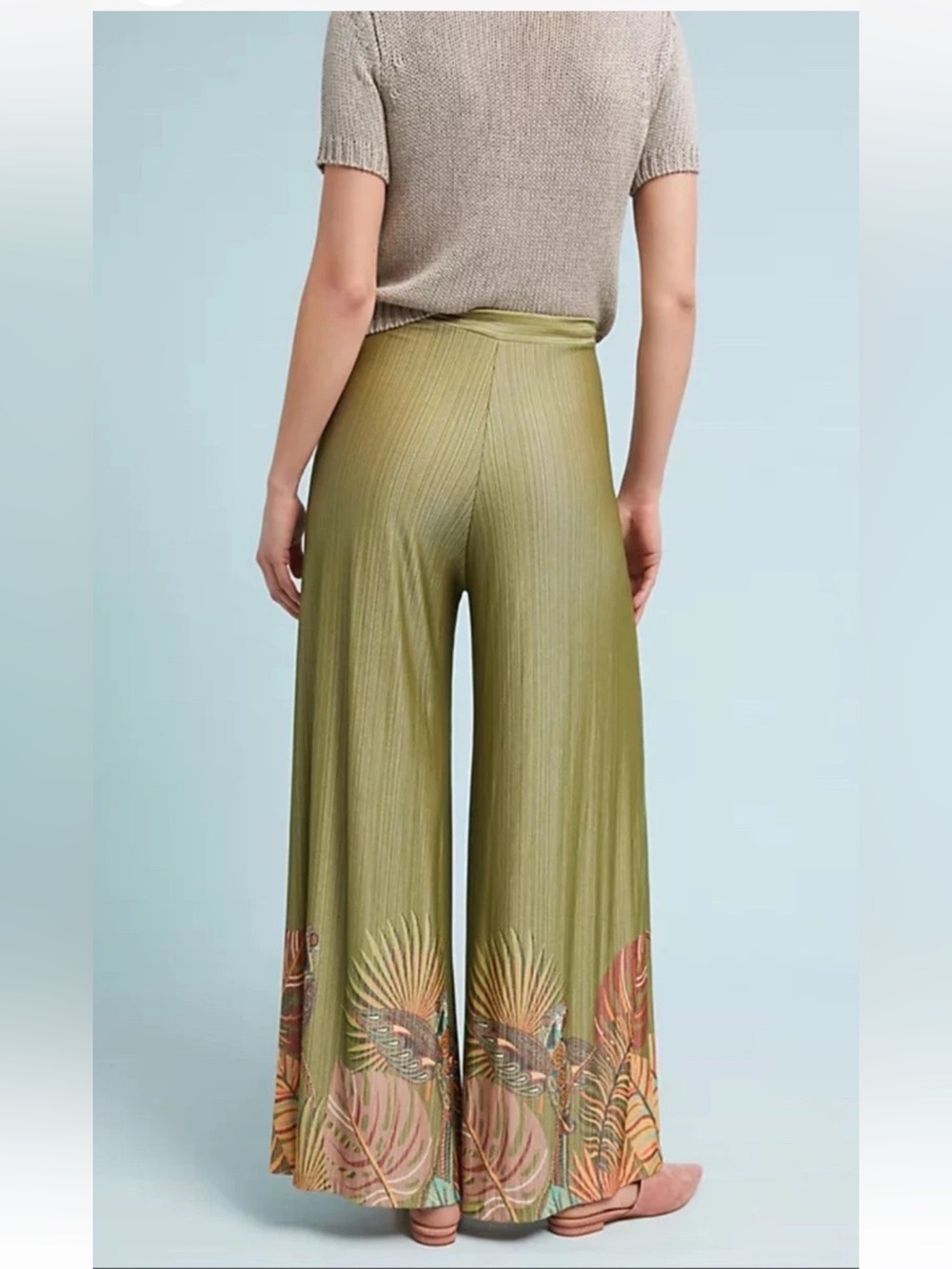 FARM Rio Anthropologie Guadaluope Green Wide-Leg Pants Sz XS - Picture 2 of 7